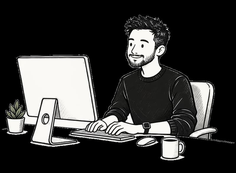 Illustration of Roy Sheppard working at his desk