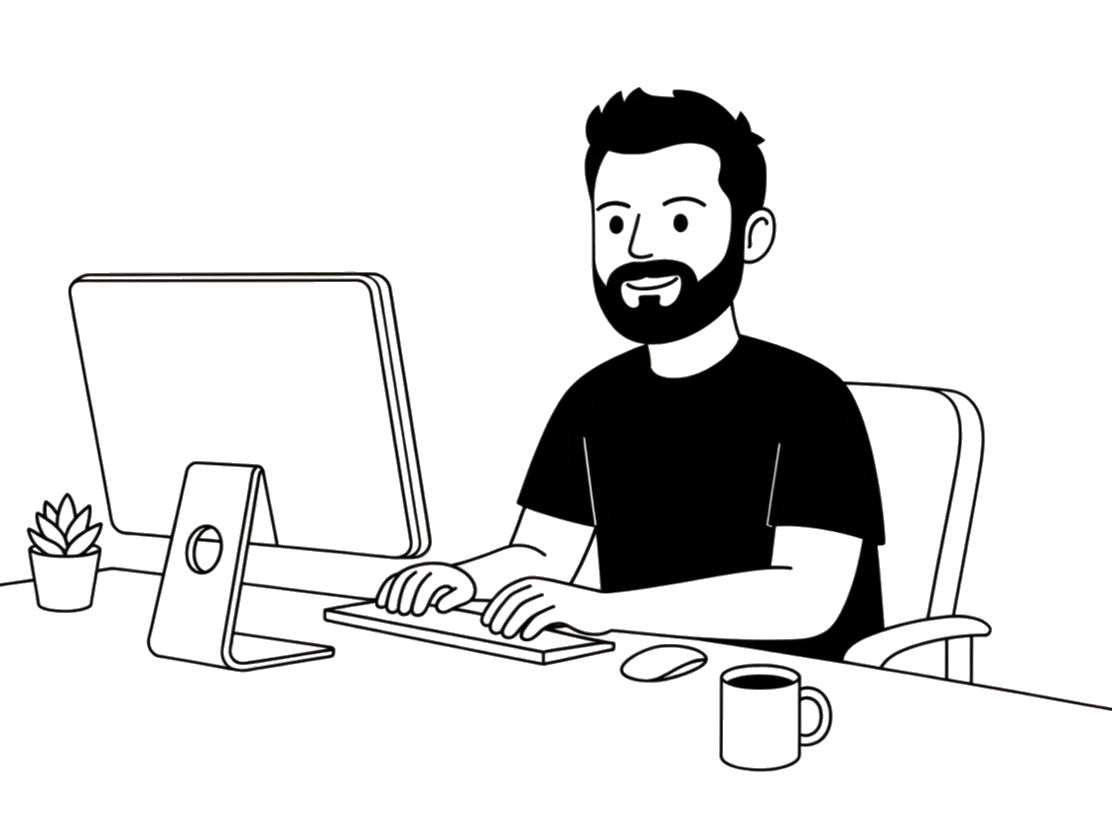 Illustration of Roy Sheppard working at his desk